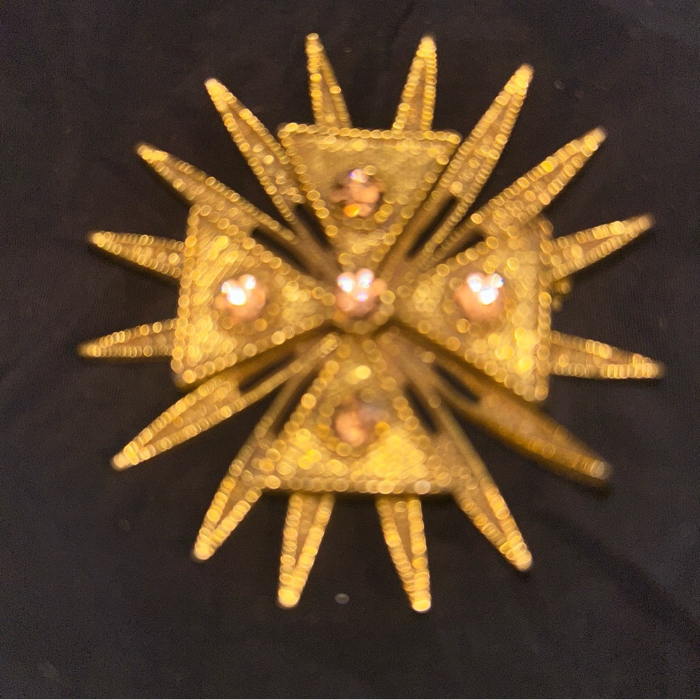 Rare Benedikt NY New York Topaz Rhinestone Maltese Cross Pin/Brooch Vintage